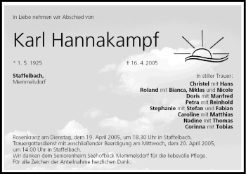 Anzeige von Karl Hannakampf von MGO
