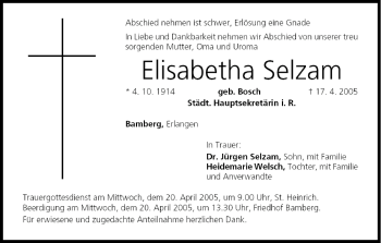 Anzeige von Elisabetha Selzam von MGO