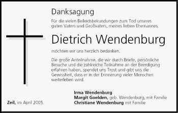 Anzeige von Dietrich Wendenburg von MGO