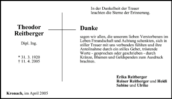 Anzeige von Theodor Reitberger von MGO