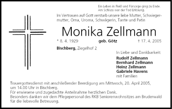 Anzeige von Monika Zellmann von MGO