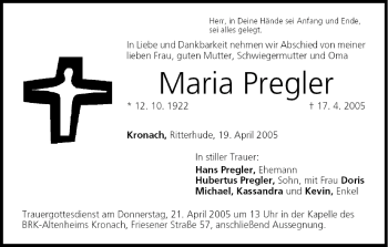 Anzeige von Maria Pregler von MGO