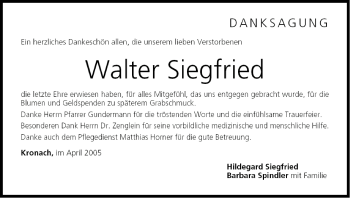 Anzeige von Walter Siegfried von MGO