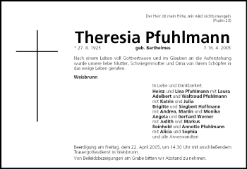 Anzeige von Theresia Pfuhlmann von MGO