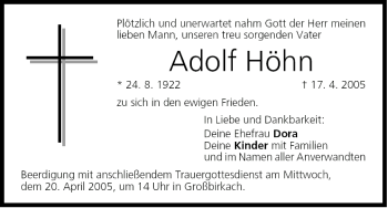 Anzeige von Adolf Höhn von MGO