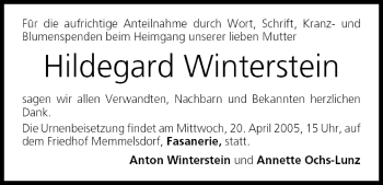 Anzeige von Hildegard Winterstein von MGO