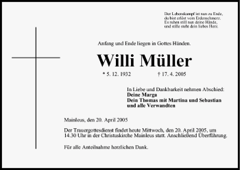 Anzeige von Willi Müller von MGO