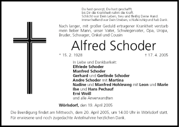 Anzeige von Alfred Schoder von MGO
