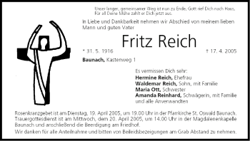 Anzeige von Fritz Reich von MGO