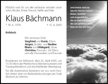 Anzeige von Klaus Bächmann von MGO