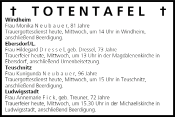 Anzeige von Totentafel vom 20.04.2005 von MGO