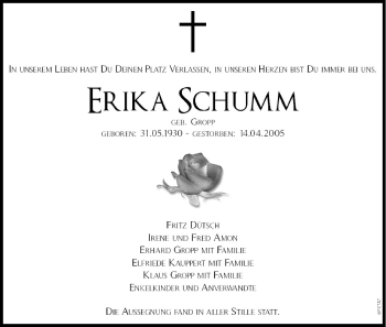 Anzeige von Erika Schumm von MGO