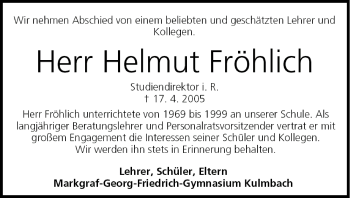 Anzeige von Helmut Fröhlich von MGO