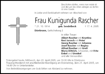 Anzeige von Kunigunda Rascher von MGO