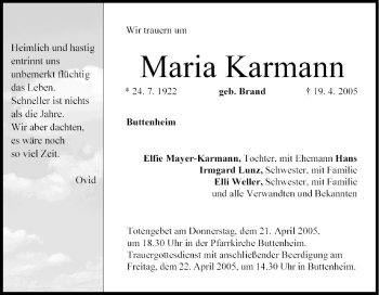 Anzeige von Maria Karmann von MGO