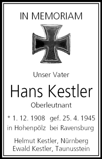 Anzeige von Hans Kestler von MGO