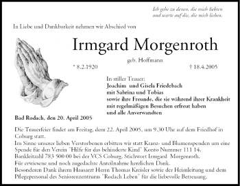 Anzeige von Irmgard Morgenroth von MGO