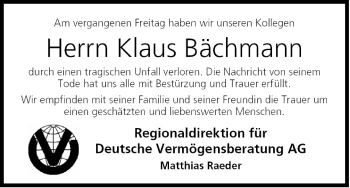 Anzeige von Klaus Bächmann von MGO