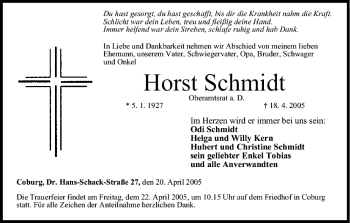 Anzeige von Horst Schmidt von MGO