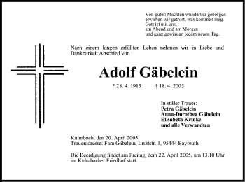 Anzeige von Adolf Gäbelein von MGO