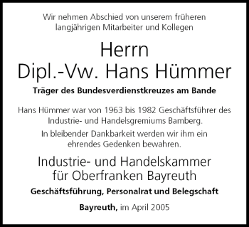 Anzeige von Hans Hümmer von MGO