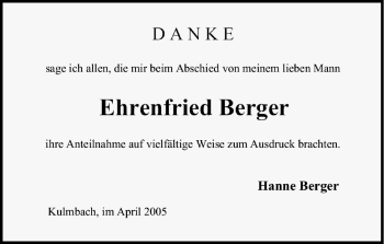 Anzeige von Ehrenfried Berger von MGO