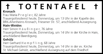 Anzeige von Totentafel vom 21.04.2005 von MGO