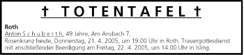 Anzeige von Totentafel vom 21.04.2005 von MGO