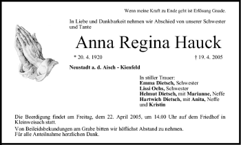 Anzeige von Anna Regina Hauck von MGO