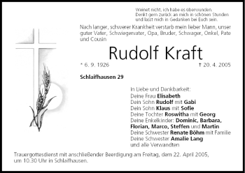 Anzeige von Rudolf Kraft von MGO