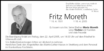 Anzeige von Fritz Moreth von MGO