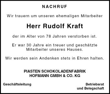 Anzeige von Rudolf Kraft von MGO