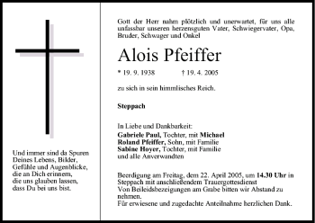 Anzeige von Alois Pfeiffer von MGO