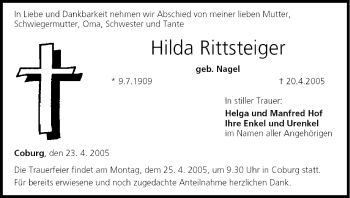 Anzeige von Hilda Rittsteiger von MGO