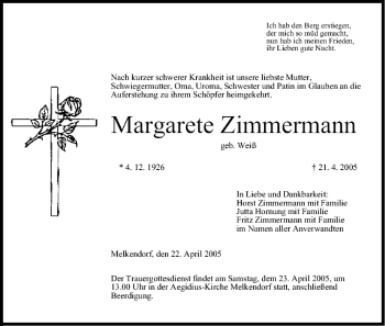 Anzeige von Margarete Zimmermann von MGO