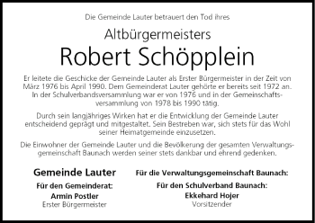 Anzeige von Robert Schöpplein von MGO