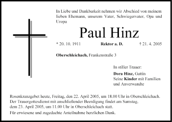 Anzeige von Paul Hinz von MGO