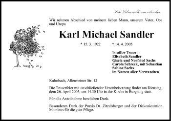 Anzeige von Karl Michael Sandler von MGO