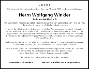 Anzeige von Wolfgang Winkler von MGO