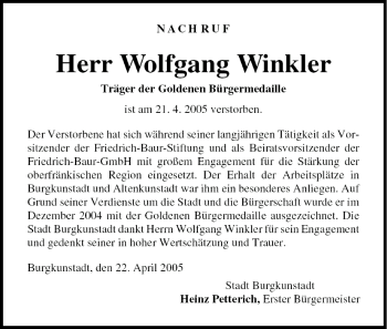 Anzeige von Wolfgang Winkler von MGO