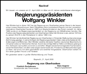 Anzeige von Wolfgang Winkler von MGO