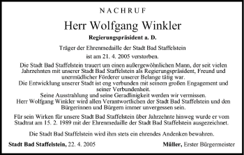 Anzeige von Wolfgang Winkler von MGO