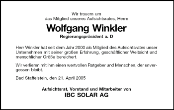 Anzeige von Wolfgang Winkler von MGO