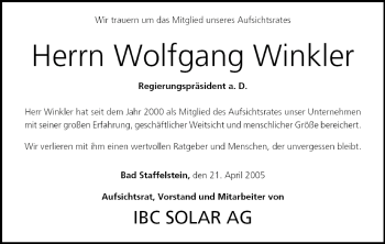 Anzeige von Wolfgang Winkler von MGO
