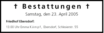Anzeige von Bestattungen vom 23.04.2005 von MGO