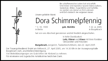 Anzeige von Dora Schimmelpfennig von MGO