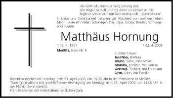 Anzeige von Matthäus Hornung von MGO