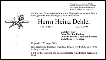 Anzeige von Heinz Dehler von MGO