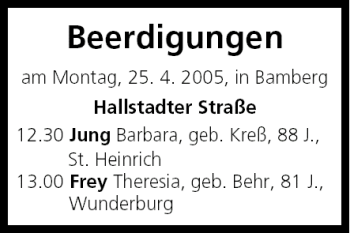 Anzeige von Beerdigungen vom 25.04.2005 von MGO