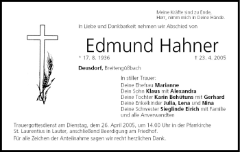 Anzeige von Edmund Hahner von MGO